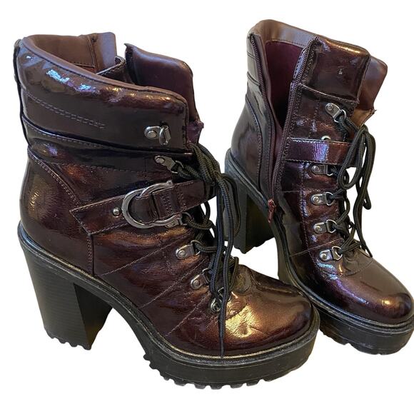 Y2K GuessGBG High Heels Boots LaceUp Goth Chunky Military Punk Festival 9 Purple - Picture 1 of 9